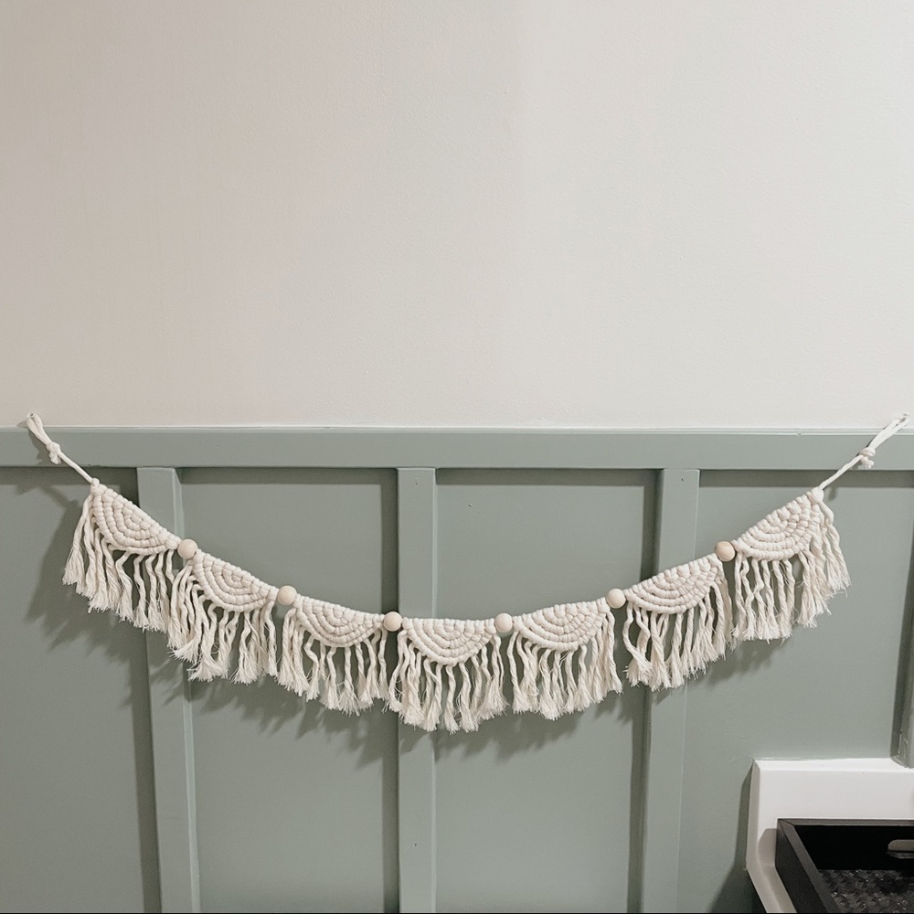 Macrame Semi Circle Garland with Wood Bead Accent